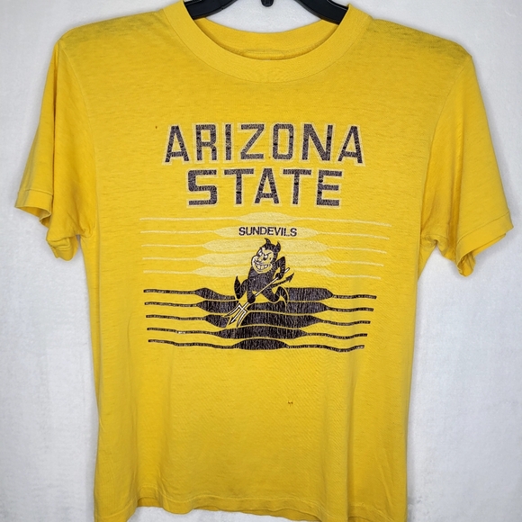 Vintage 80s Arizona State Sun Devils Distressed T Shirt Size Large - Picture 1 of 8